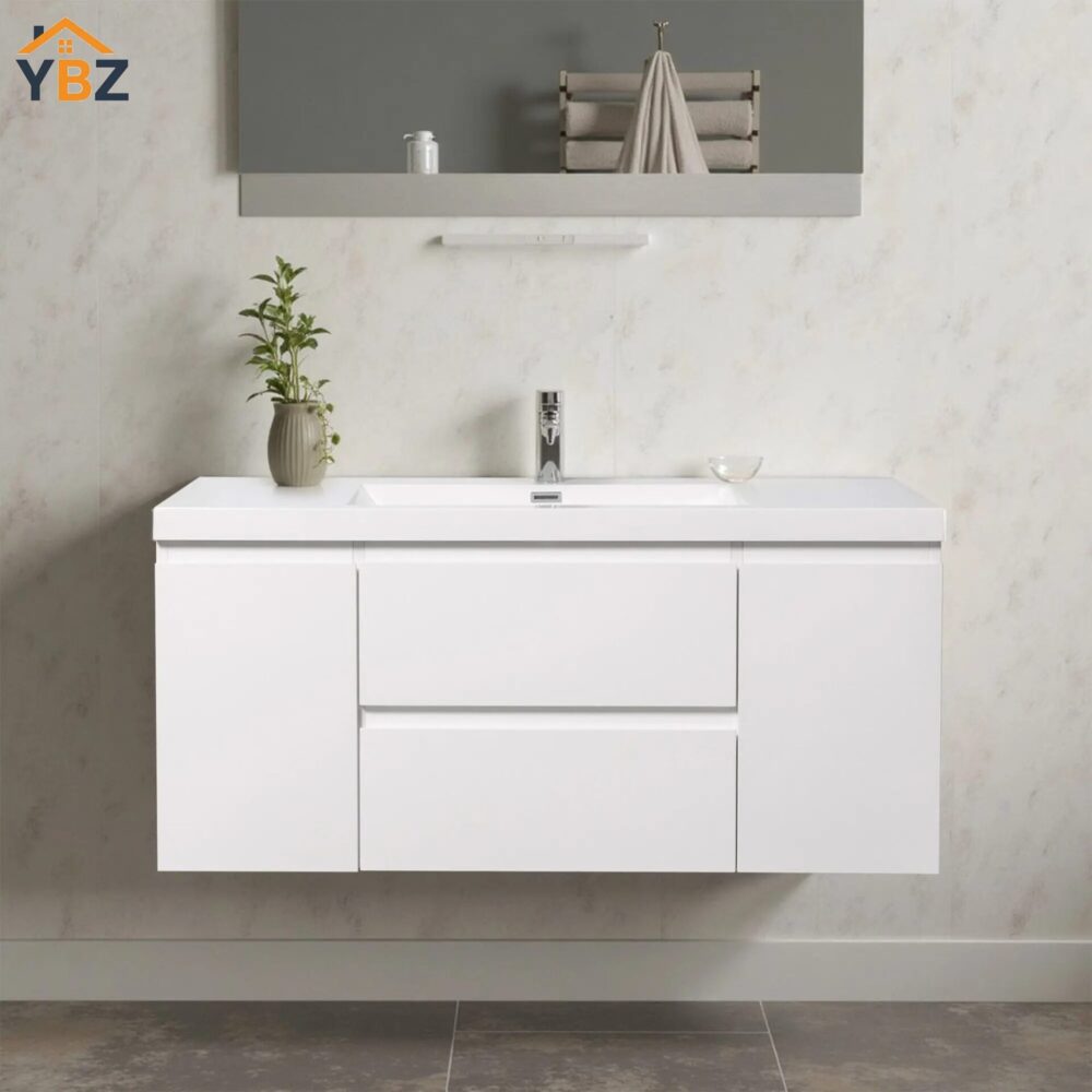 481 Angela 24'' 30''36''48''60''Glossy White Floating Vanity with White Countertop