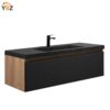 481 Crius 48'' 60''Black Floating Single Vanity with Black Quartz Sands Countertop