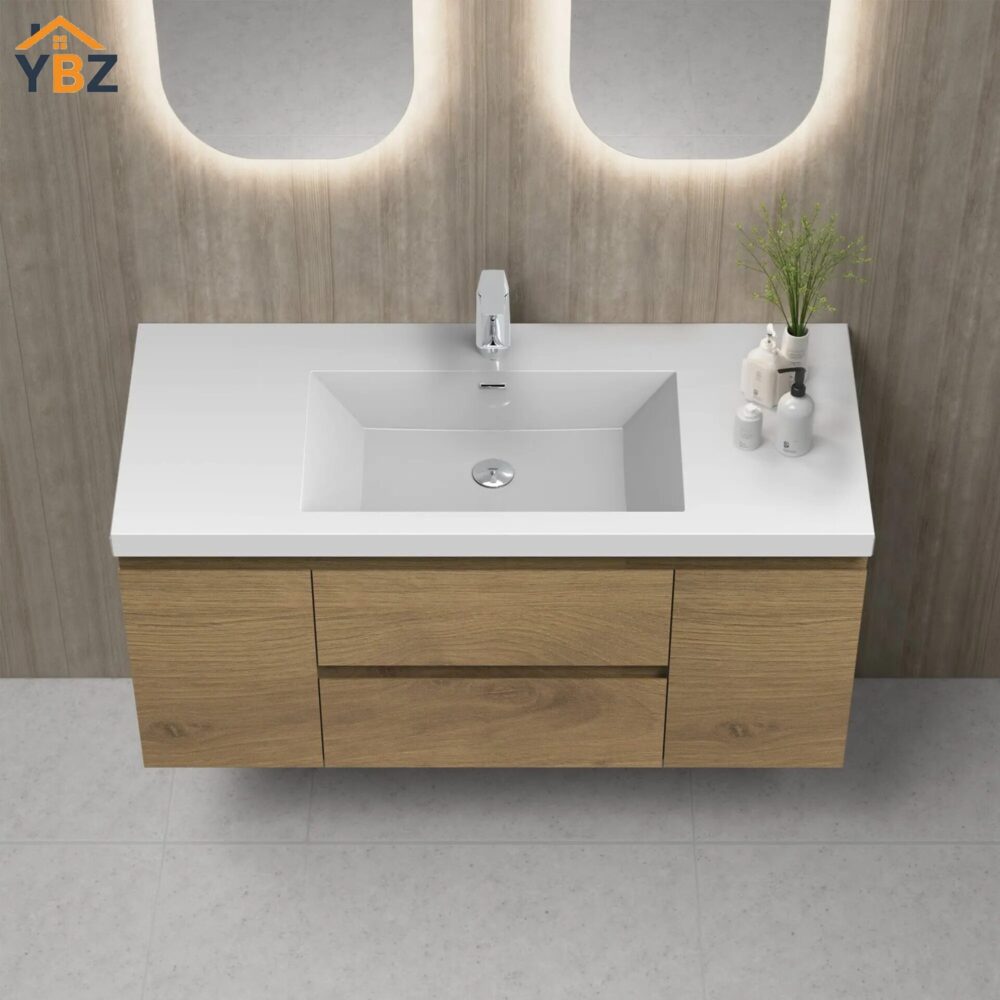 481 Angela 24''30''36''48''60'' Floating Single Vanity in Andean Oak texture with White Countertop