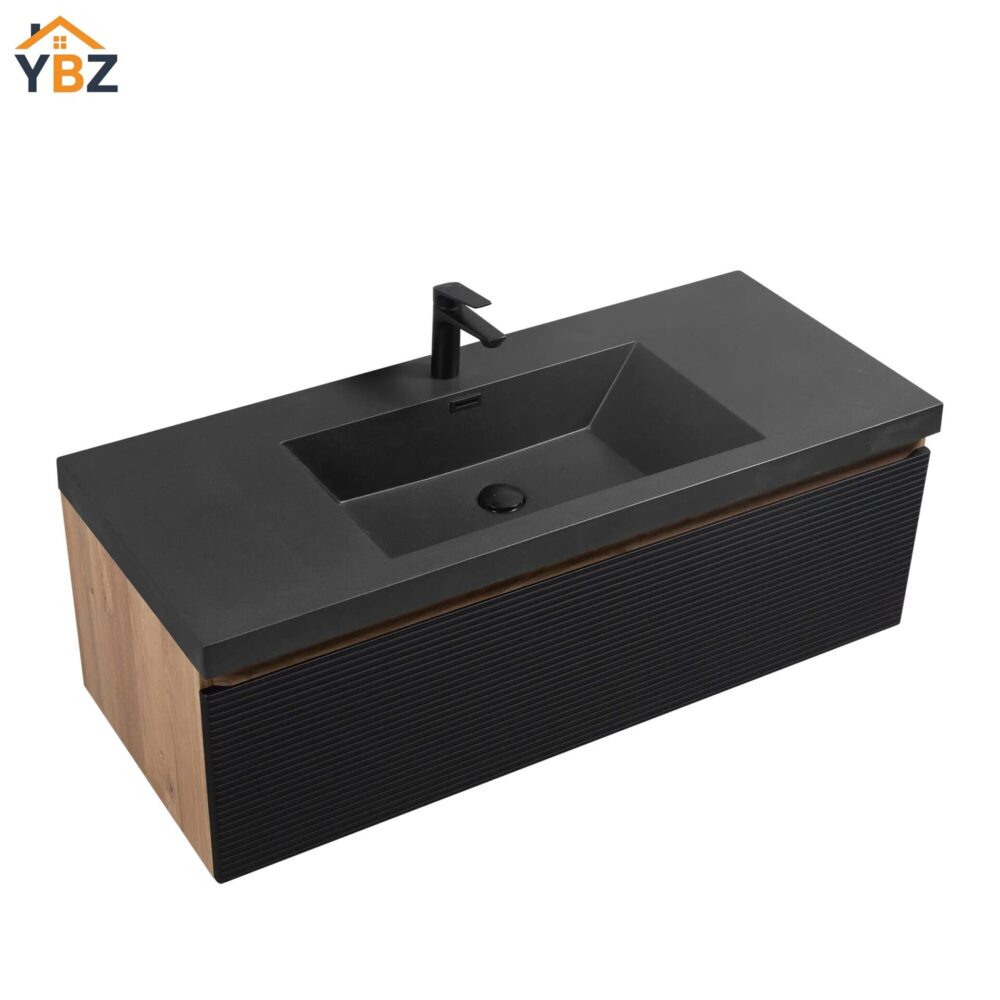 482 Crius 48'' 60''Black Floating Single Vanity with Black Quartz Sands Countertop