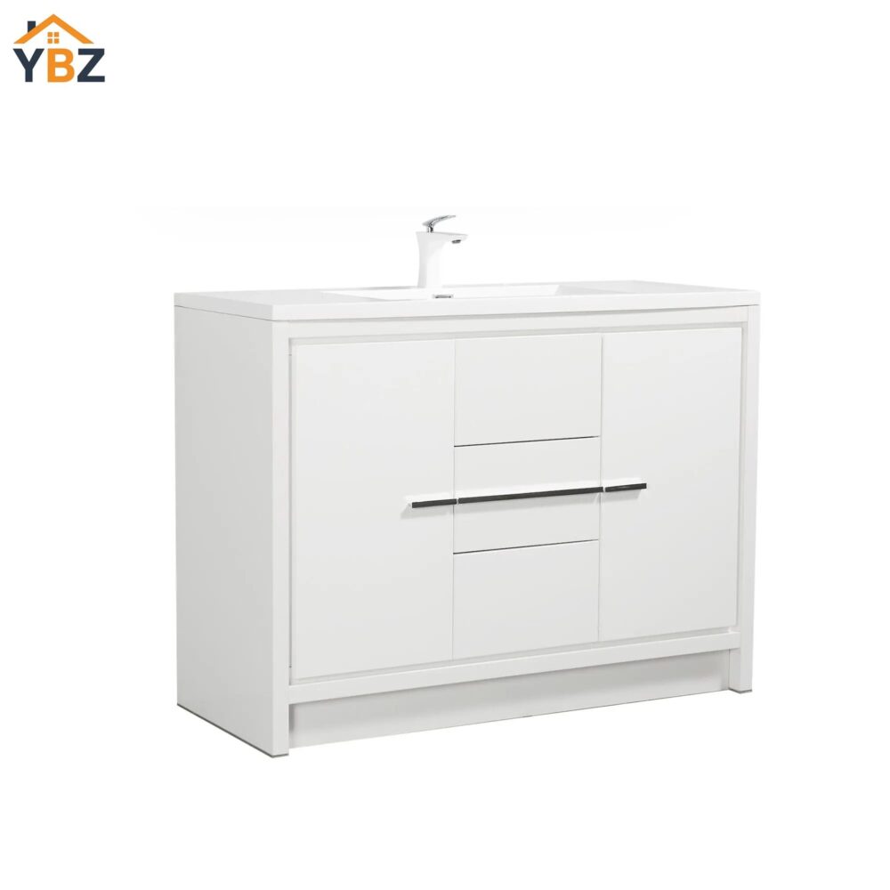 482 Allier 24''30''36''48'' White Freestanding Vanity with Single White Glossy Sink
