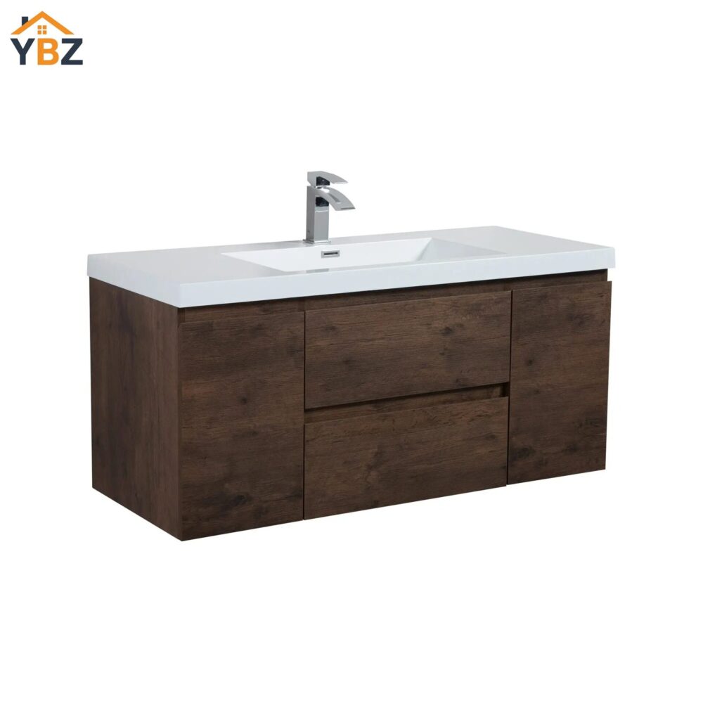 Angela 24''30''36''48''60'' Floating Single Vanity Rose Wood with White Countertop