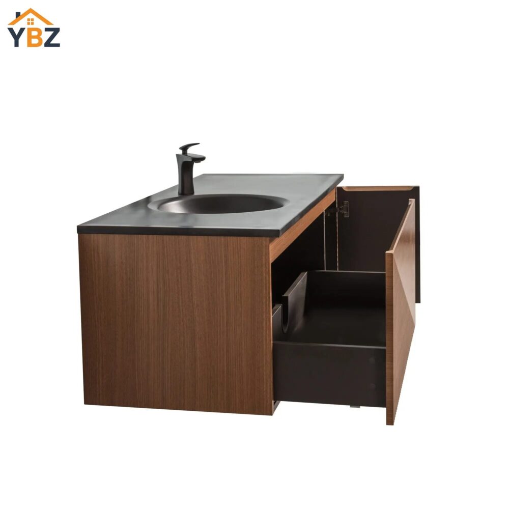 484 Simon 30''48''65'' Floating Bathroom Vanity with Single Matte Black Quartz Sink