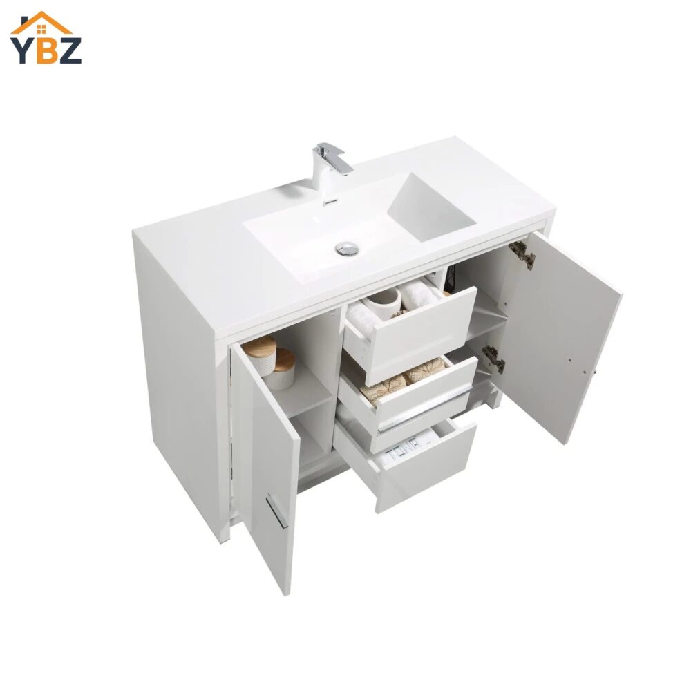 484 Allier 24''30''36''48'' White Freestanding Vanity with Single White Glossy Sink