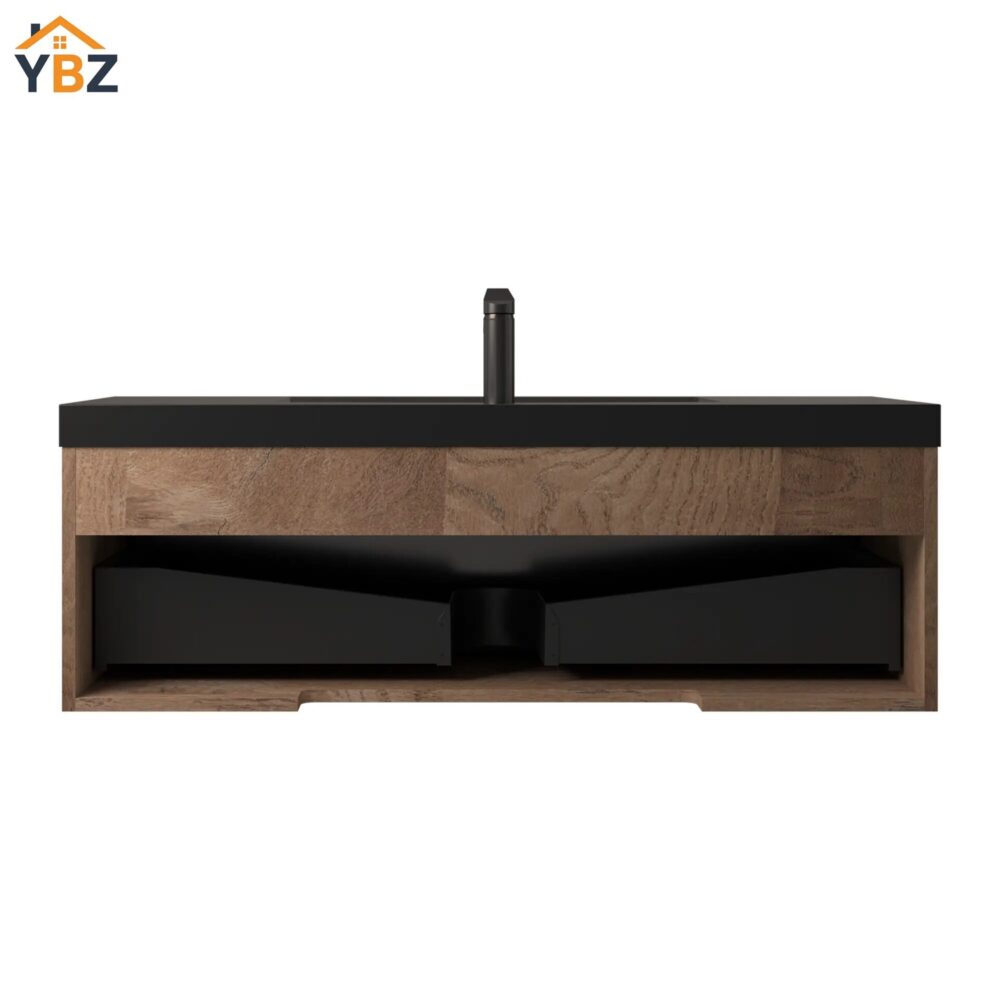 484 Crius 48'' 60''Black Floating Single Vanity with Black Quartz Sands Countertop