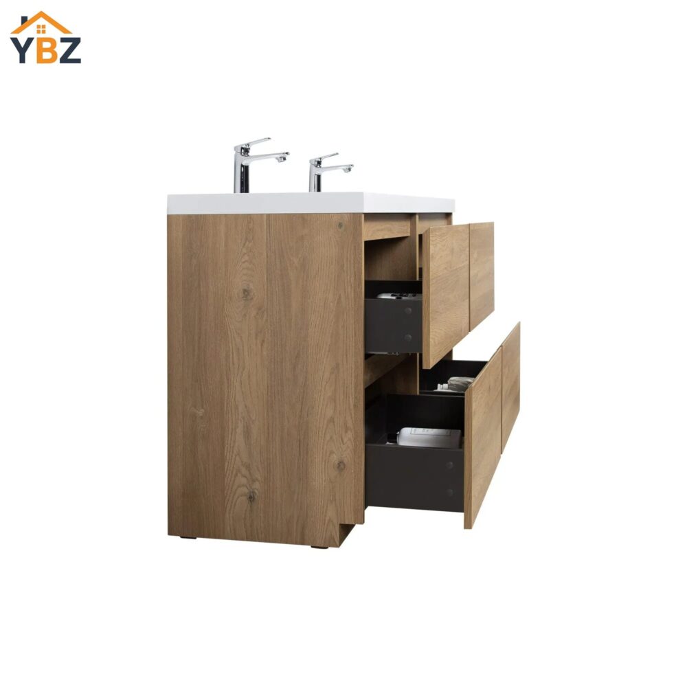 Angela-T 24'' 30''36''48”60”72” Single Sink Bathroom Vanity with White Countertop in Natural Oak
