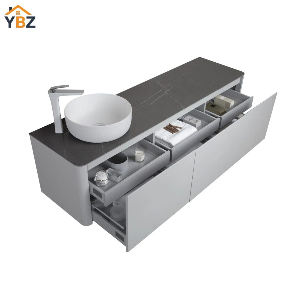 5 Bova Floating Vanity Single Vessel Sink with White Countertop (63''/71'')
