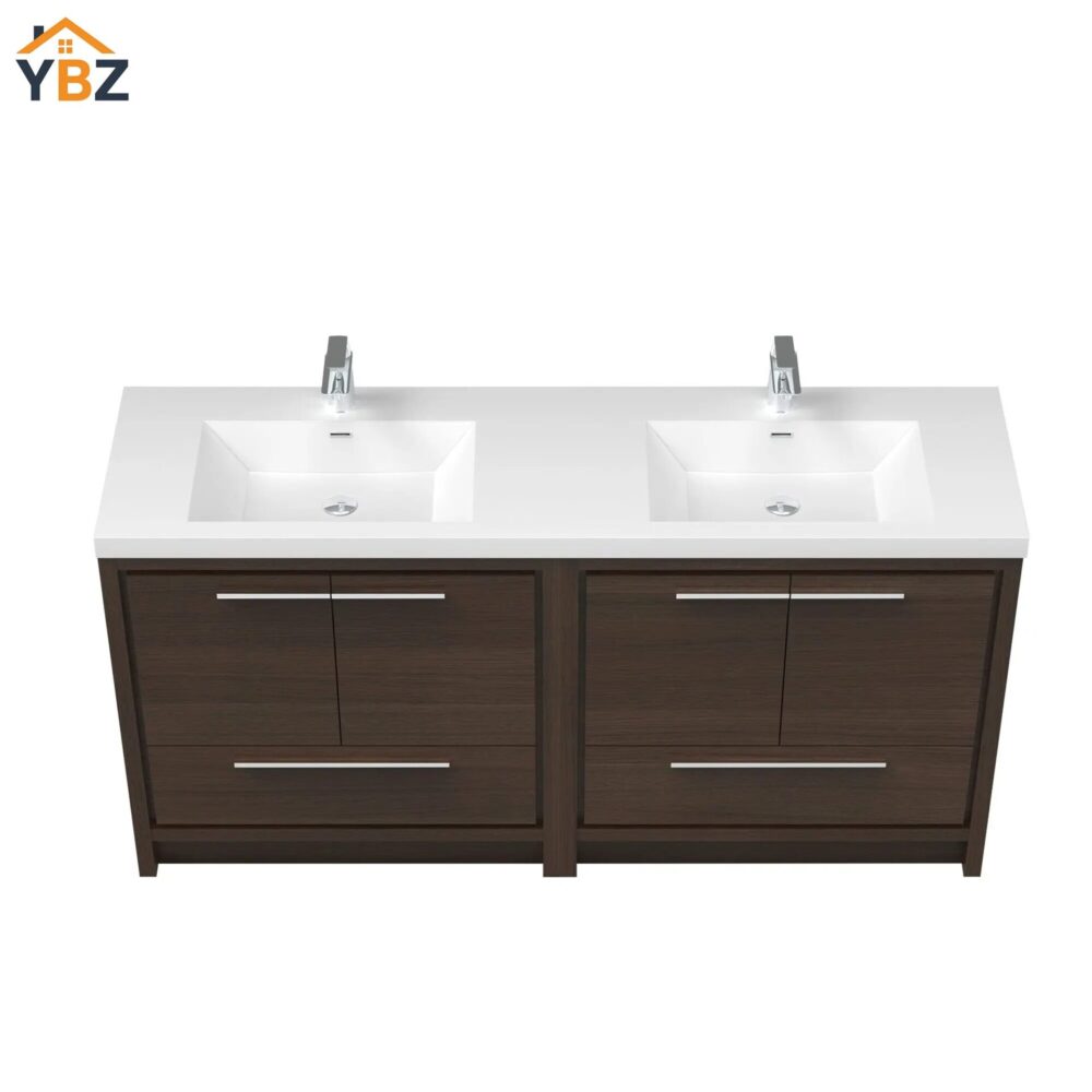 Allier 60'' 72'' G.oak Freestanding Vanity with Double White Glossy Sink