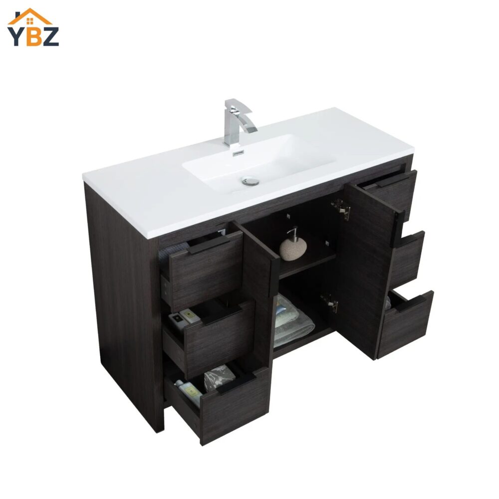 5 Evana 24''30''40''48''60'' Leached Oak Freestanding Bathroom Vanity with White Single Sink