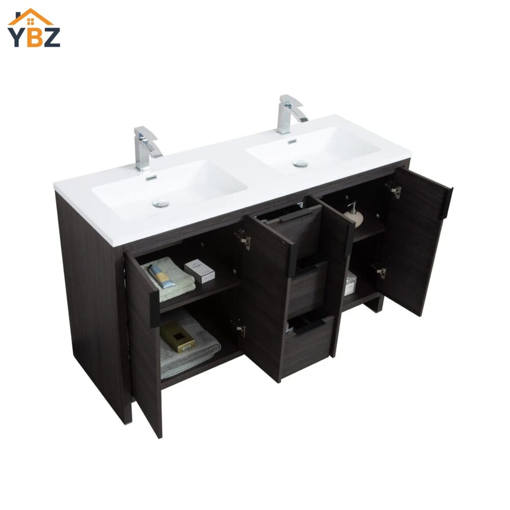 5 Evana 24''30''40''48''60'' Leached Oak Freestanding Bathroom Vanity with White Single Sink