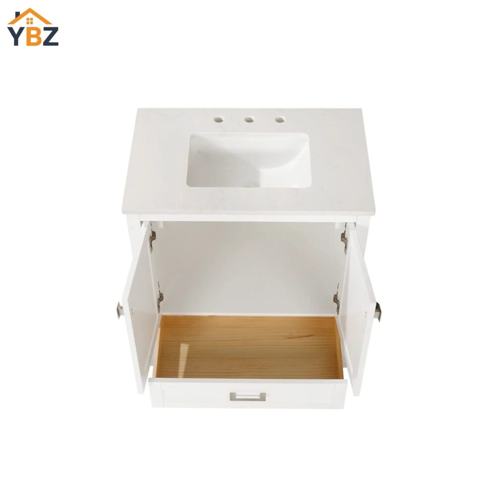 6 30'' Solid Wood Single Sink Bathroom Vanity with Marble Countertop,Three colors to choose from