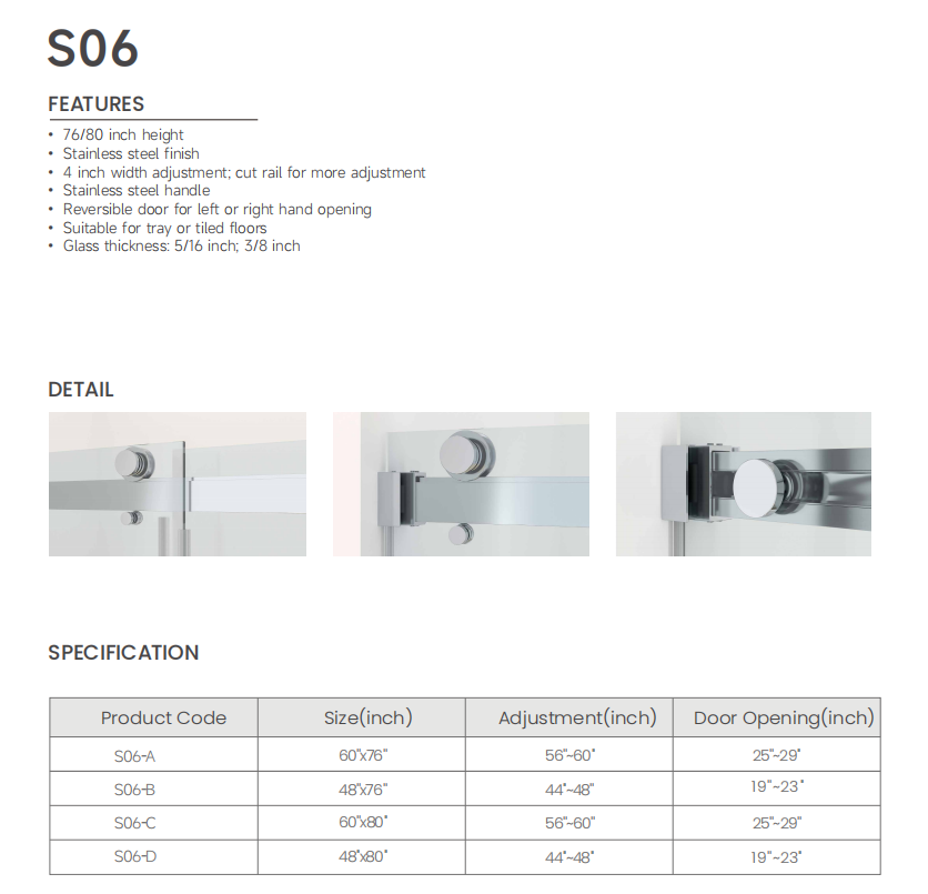 6 Frameless Double Sliding Shower Door S06