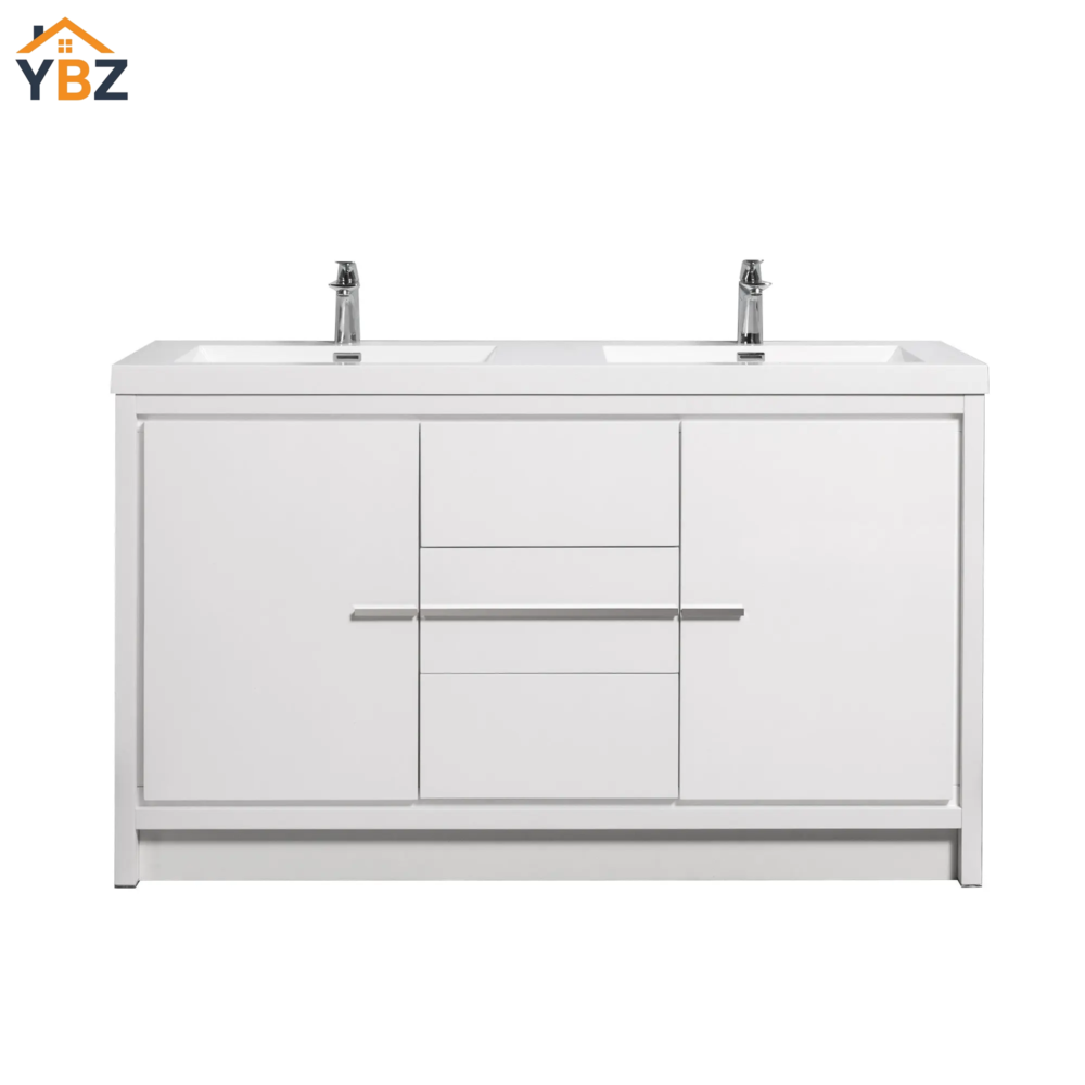 60 Allier 60''72'' White Freestanding Vanity with Double White Glossy Sink