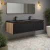 600 Crius 48'' 60''Black Floating Single Vanity with Black Quartz Sands Countertop