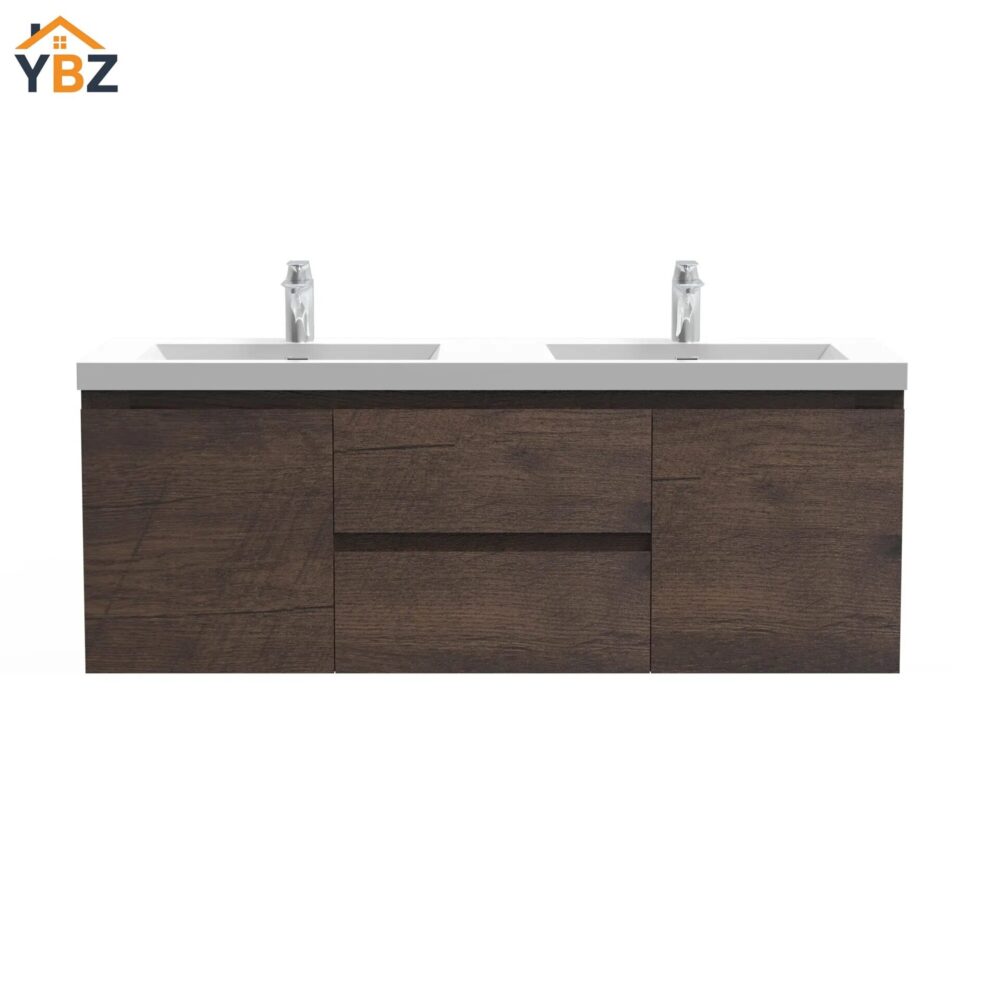 Angela 24''30''36''48''60'' Floating Single Vanity Rose Wood with White Countertop