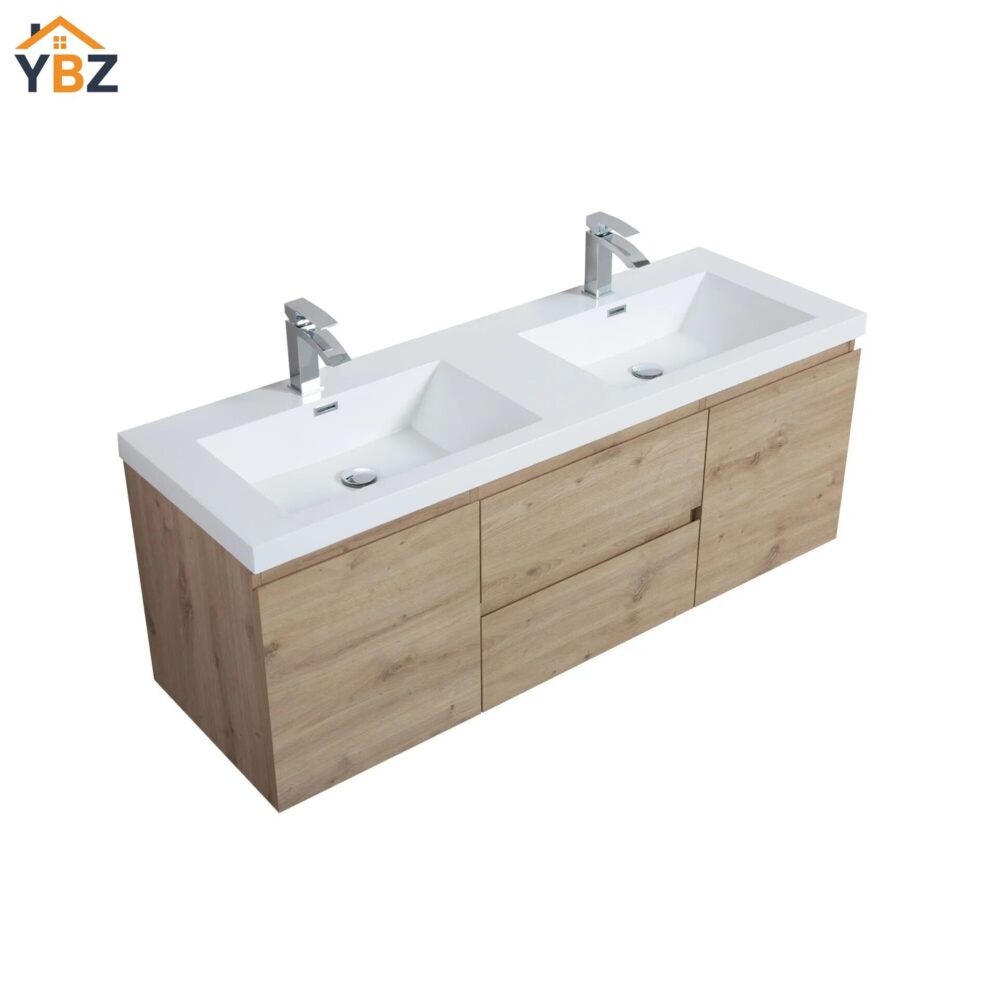 601 Angela 24''30''36''48''60'' Floating Single Vanity in Andean Oak texture with White Countertop
