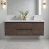 Angela 24''30''36''48''60'' Floating Single Vanity Rose Wood with White Countertop