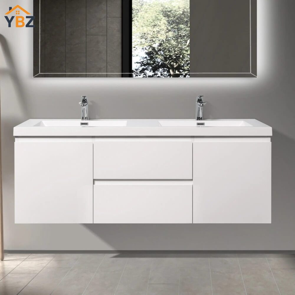 601 Angela 24'' 30''36''48''60''Glossy White Floating Vanity with White Countertop