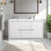 601 Allier 60''72'' White Freestanding Vanity with Double White Glossy Sink