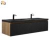 601 Crius 48'' 60''Black Floating Single Vanity with Black Quartz Sands Countertop