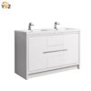 602 Allier 60''72'' White Freestanding Vanity with Double White Glossy Sink