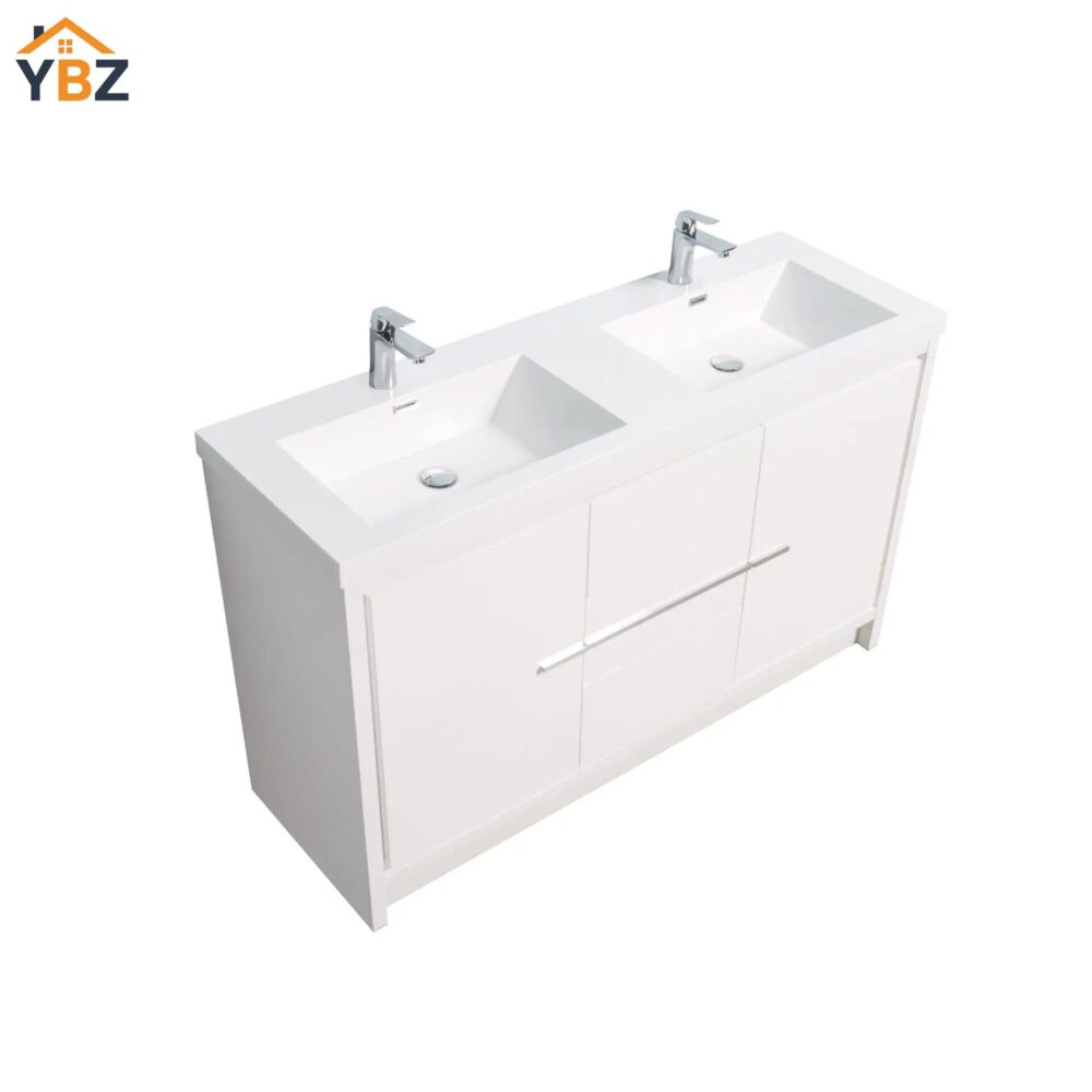 603 Allier 60''72'' White Freestanding Vanity with Double White Glossy Sink