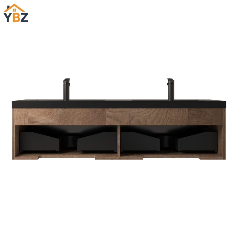 604 Crius 48'' 60''Black Floating Single Vanity with Black Quartz Sands Countertop