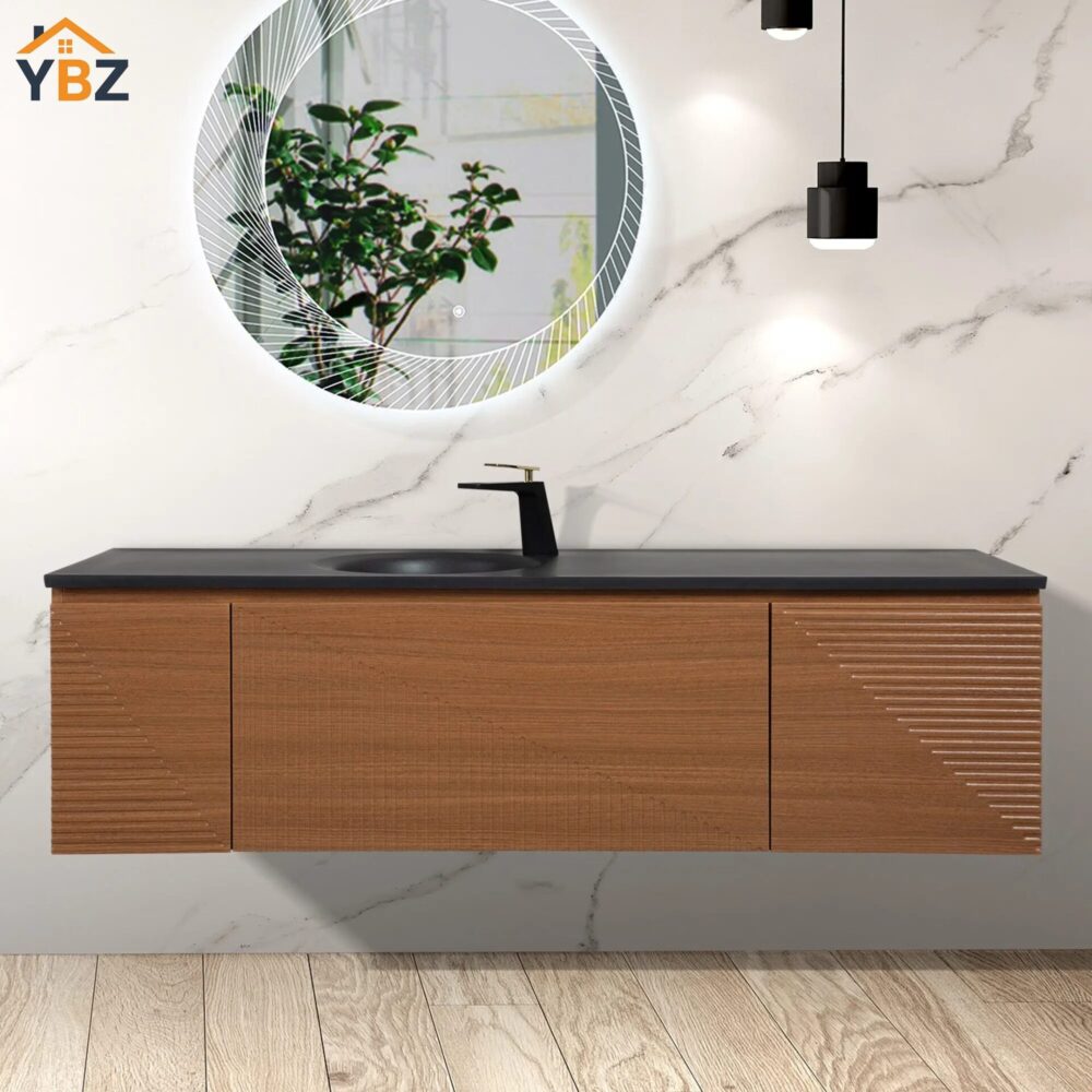 651 Simon 30''48''65'' Floating Bathroom Vanity with Single Matte Black Quartz Sink