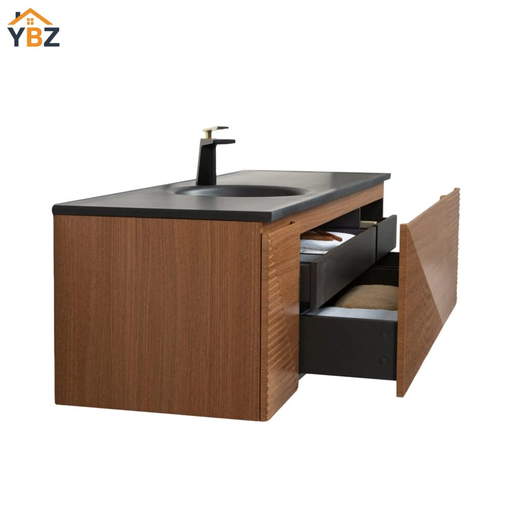 654 Simon 30''48''65'' Floating Bathroom Vanity with Single Matte Black Quartz Sink