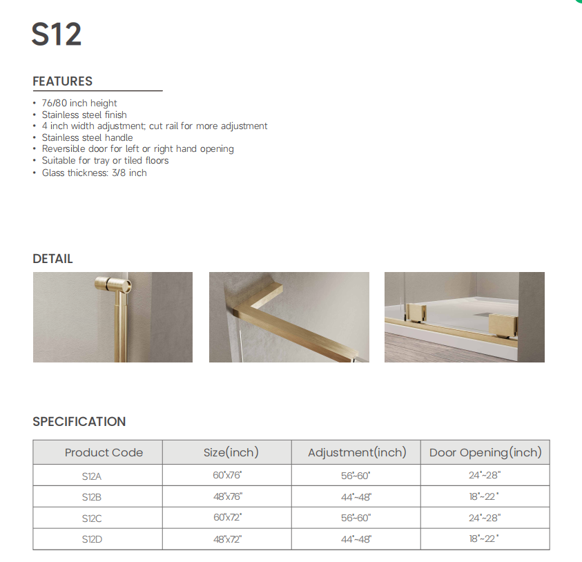 7 Frameless Double Sliding Shower Door S12