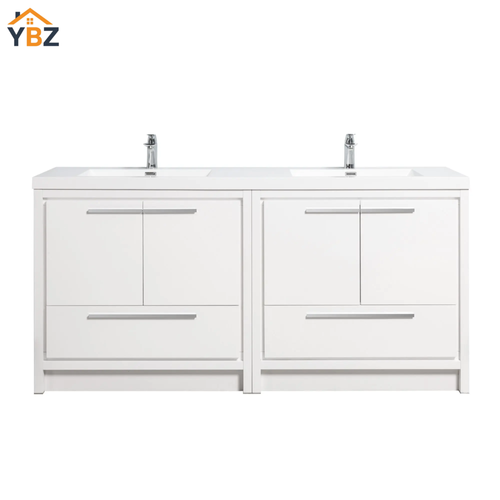72 Allier 60''72'' White Freestanding Vanity with Double White Glossy Sink