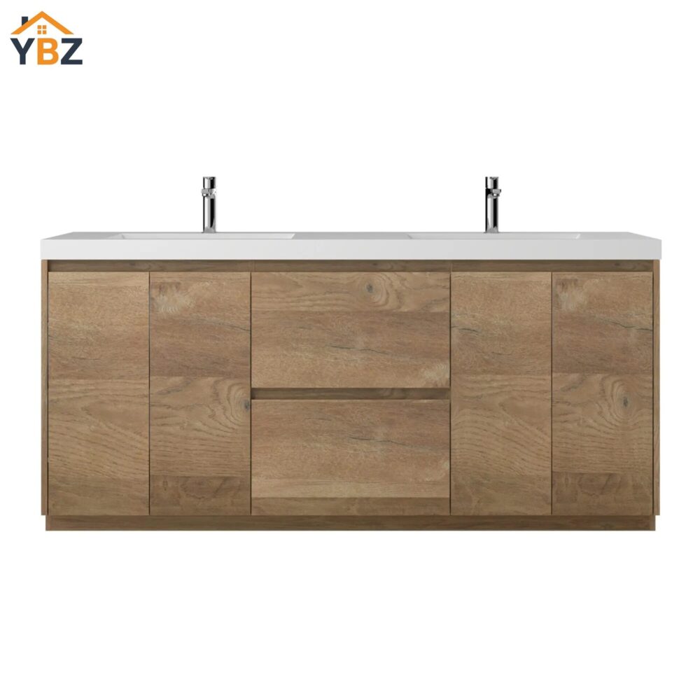 Angela-T 24'' 30''36''48”60”72” Single Sink Bathroom Vanity with White Countertop in Natural Oak
