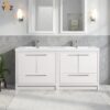 721 Allier 60''72'' White Freestanding Vanity with Double White Glossy Sink