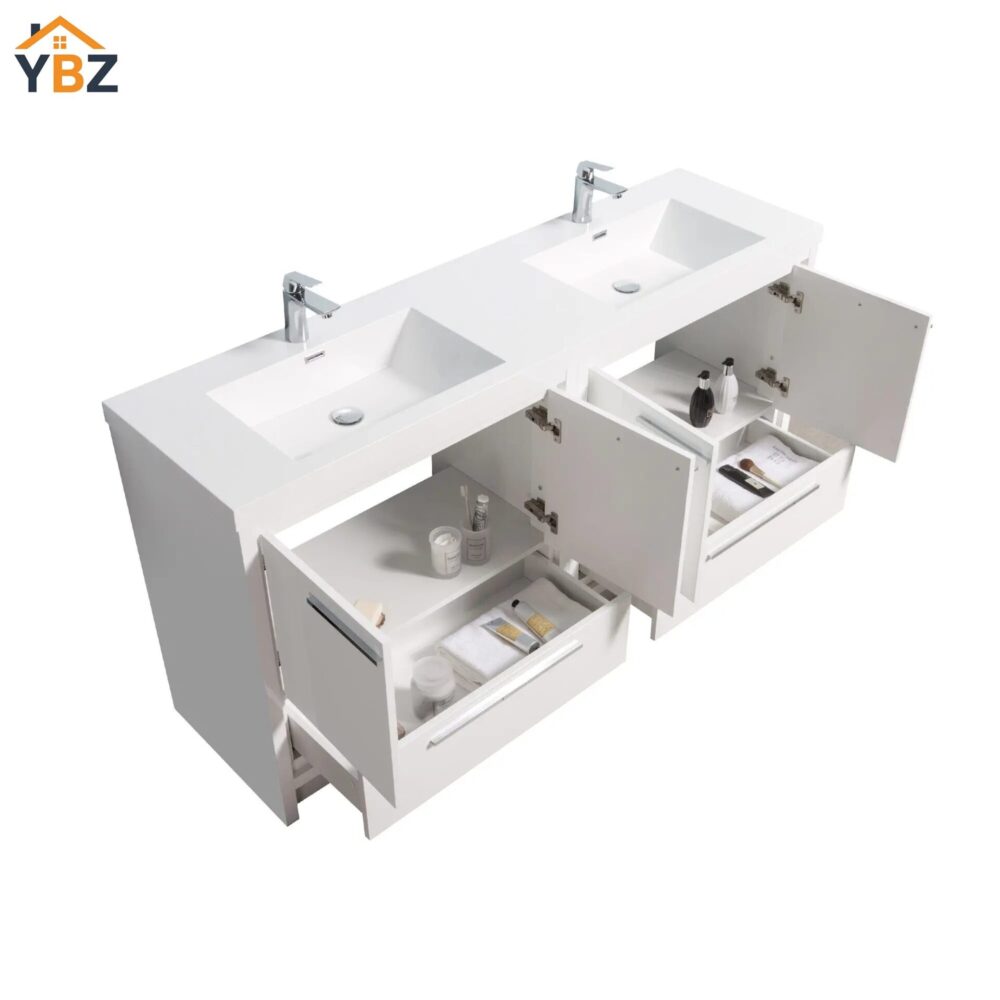 723 Allier 60''72'' White Freestanding Vanity with Double White Glossy Sink