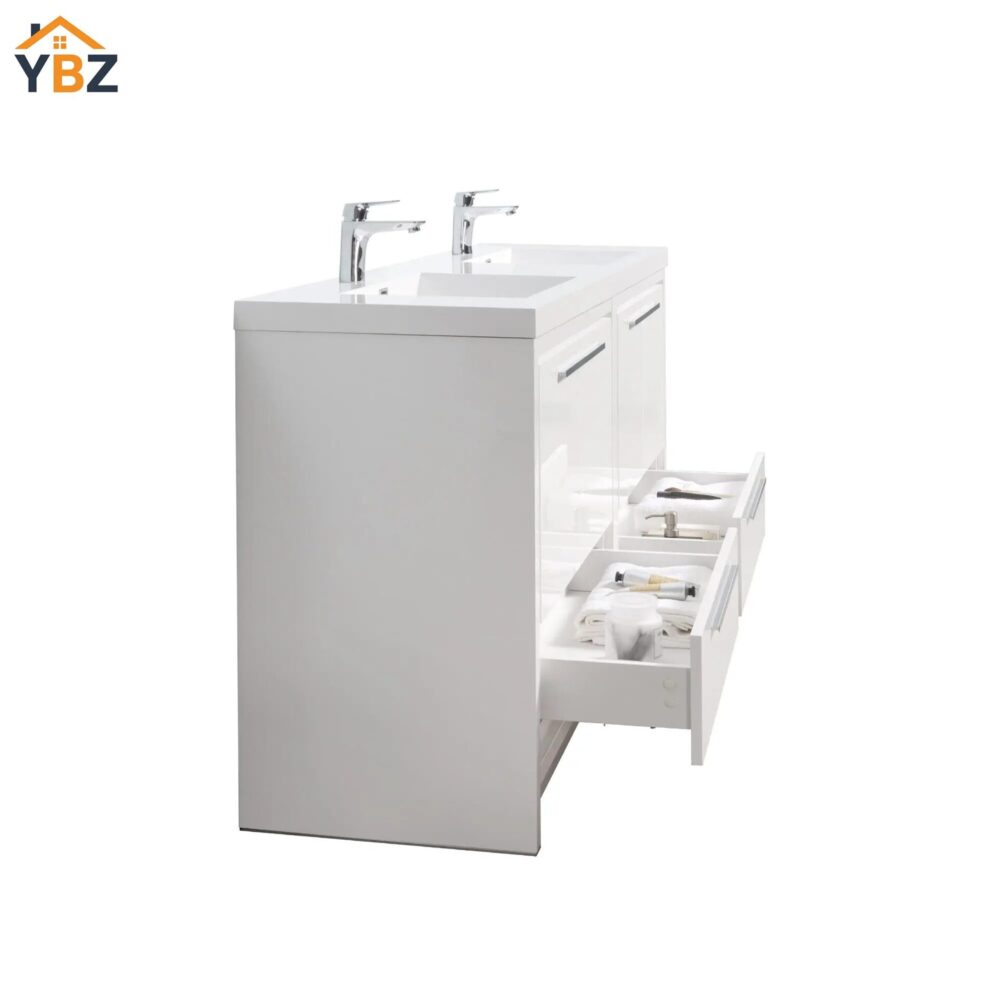 724 Allier 60''72'' White Freestanding Vanity with Double White Glossy Sink