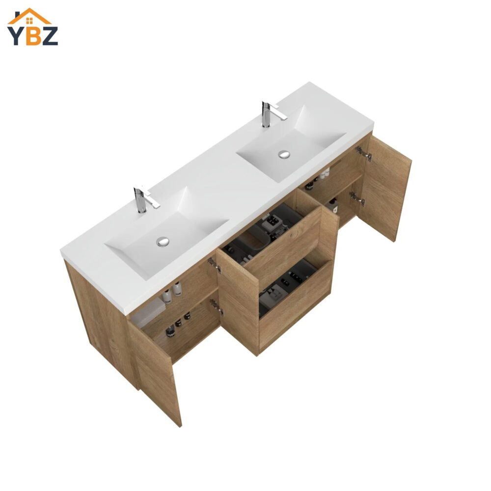 Angela-T 24'' 30''36''48”60”72” Single Sink Bathroom Vanity with White Countertop in Natural Oak