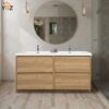 Angela-T 24'' 30''36''48”60”72” Single Sink Bathroom Vanity with White Countertop in Natural Oak