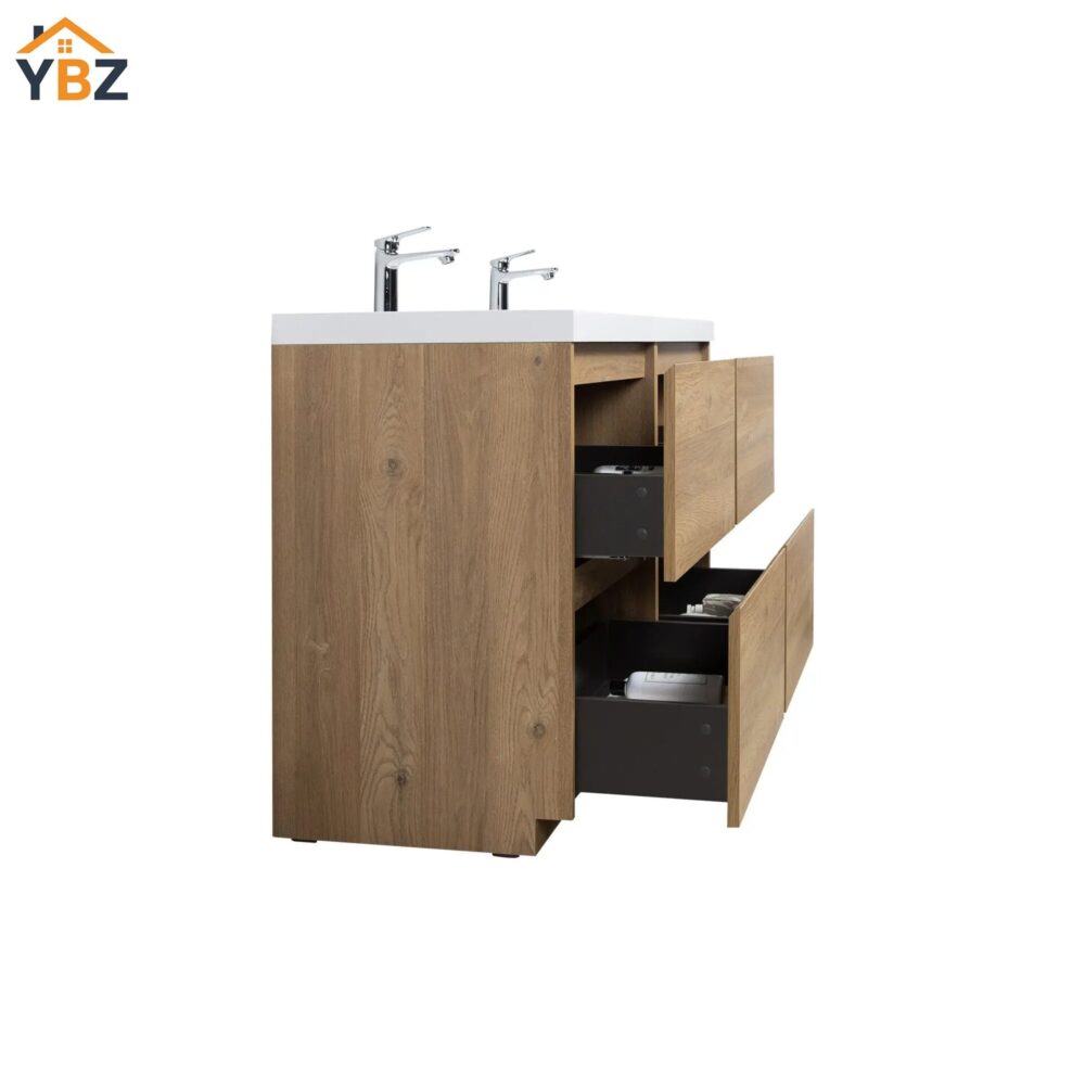 Angela-T 24'' 30''36''48”60”72” Single Sink Bathroom Vanity with White Countertop in Natural Oak