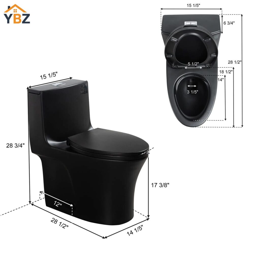 Light Grey Siphonic 1.6 GPF Dual Flush Ceramic One-Piece Toilet with Soft Close Seat 3 colors to choose from