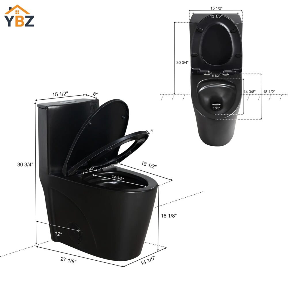 8 Glossy White One-Piece Ceramic Toilet 1.1/1.6 GPF Dual Flush with Soft Close Seat Close Seat 4 colors to choose from