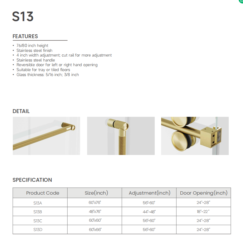 8 Frameless Double Sliding Shower Door S13