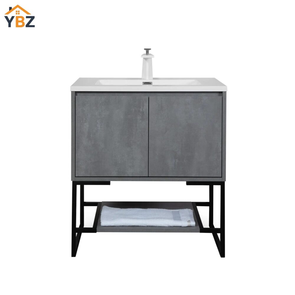 a Allen 30'' Freestanding Single Vanity with Solid Surface Basin, Cement Grey/T.Oak
