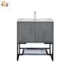 a Allen 30'' Freestanding Single Vanity with Solid Surface Basin, Cement Grey/T.Oak