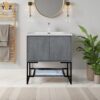 aa Allen 30'' Freestanding Single Vanity with Solid Surface Basin, Cement Grey/T.Oak