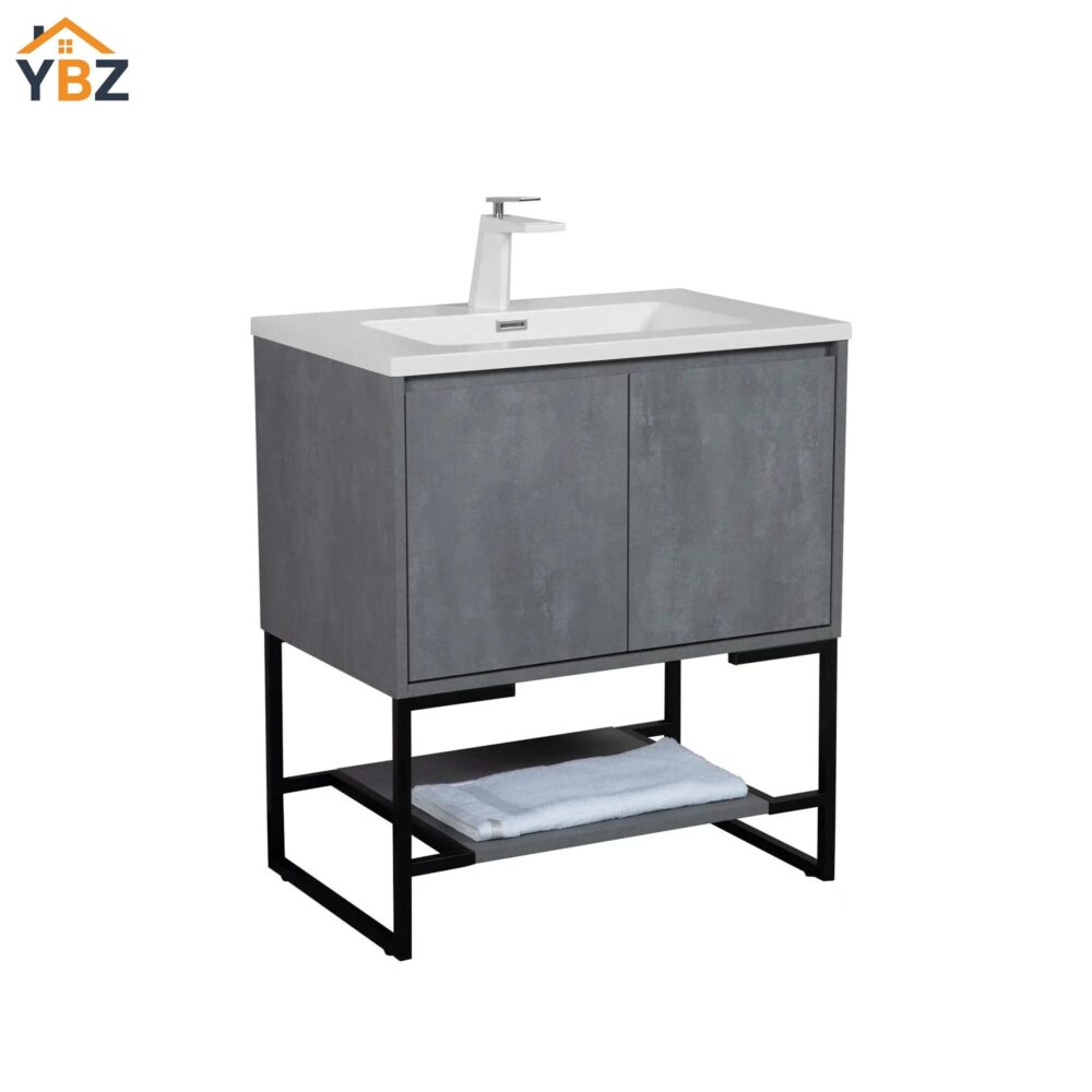 aaa Allen 30'' Freestanding Single Vanity with Solid Surface Basin, Cement Grey/T.Oak