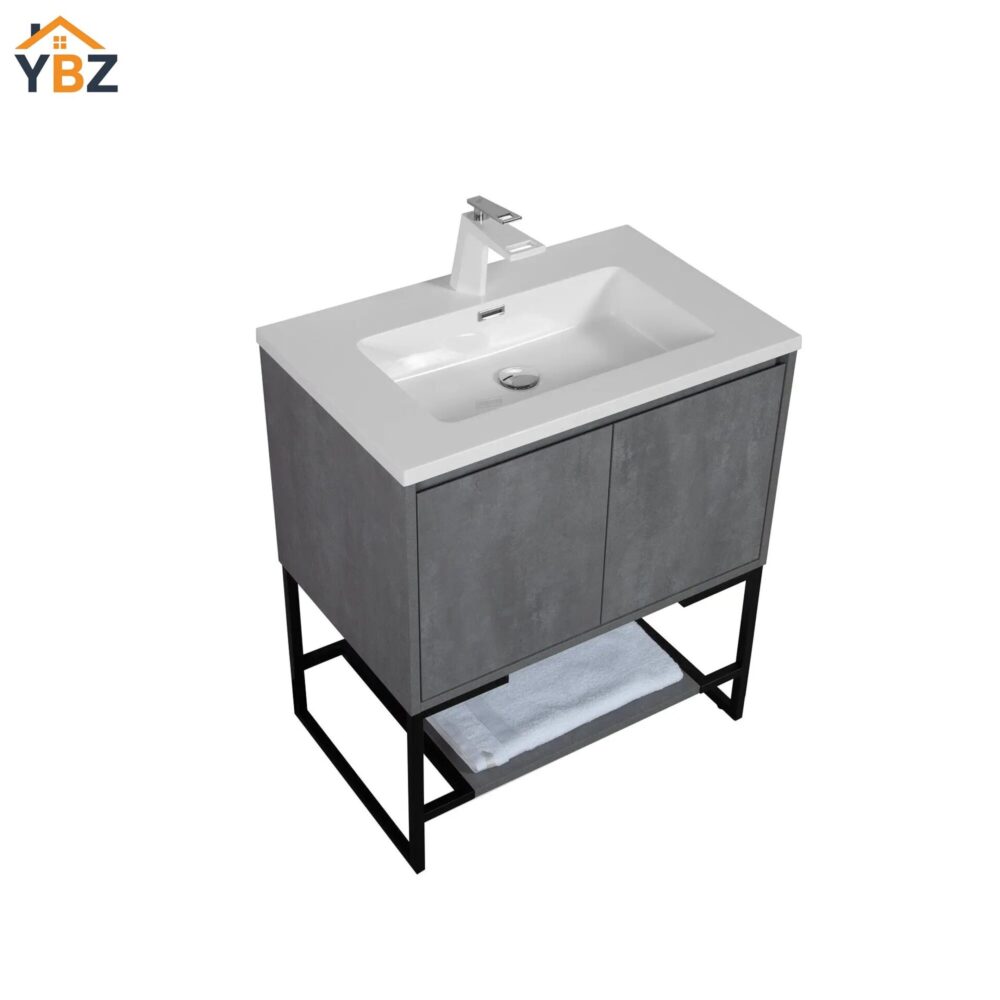 aaaa Allen 30'' Freestanding Single Vanity with Solid Surface Basin, Cement Grey/T.Oak