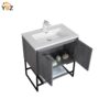 aaaaa Allen 30'' Freestanding Single Vanity with Solid Surface Basin, Cement Grey/T.Oak