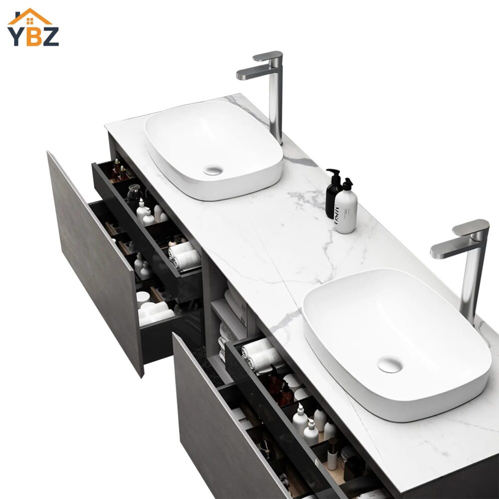 Inalco 67'' Floating Double Vanity with White Vessel Sinks - Light C.Ash