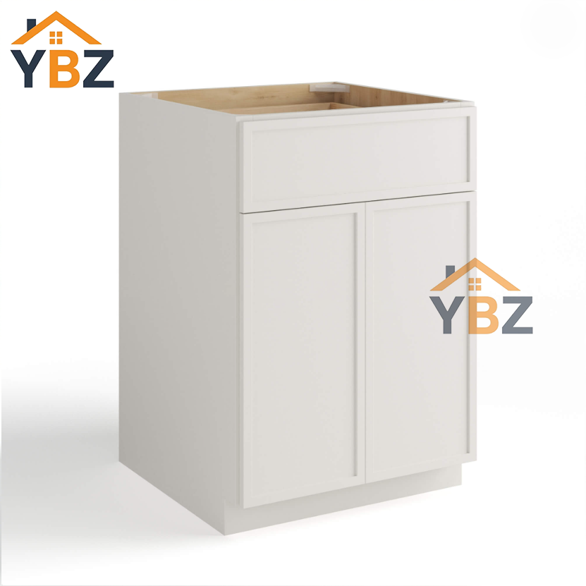 Dove White Slim Shaker Base Cabinet Double Door and Single Drawer