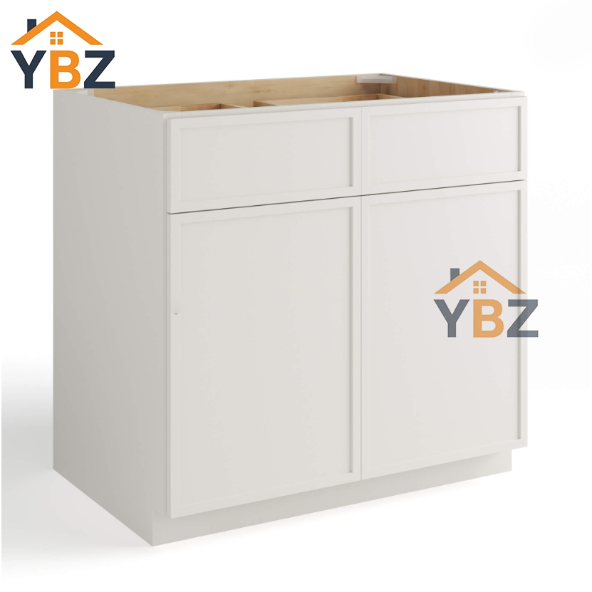 Dove White Slim Shaker Base Cabinet Double Doors and Drawers